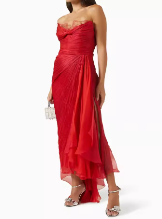 Pretty Strapless Lilac Tulle Pleated Slit Long Evening Dress Formal Wedding Guest Dress SP527