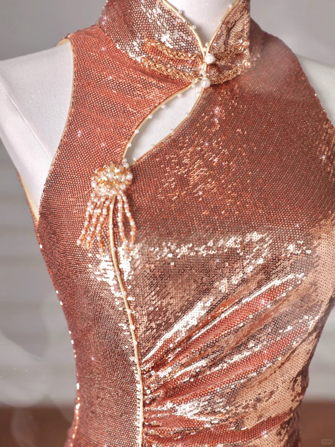 Classy Rose Gold Sequin Mermaid Long Prom Dress Backless Evening Dress Y8635