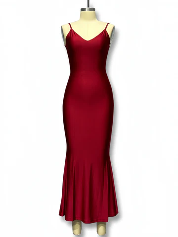 Burgundy Spaghetti Straps Mermaid Evening Dress Prom Dress Y8482