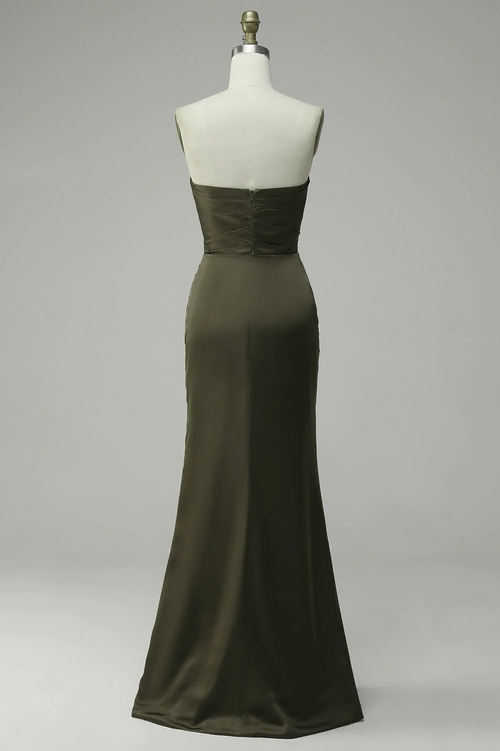 Green Strapless Satin Prom Dress With Slit Y4204