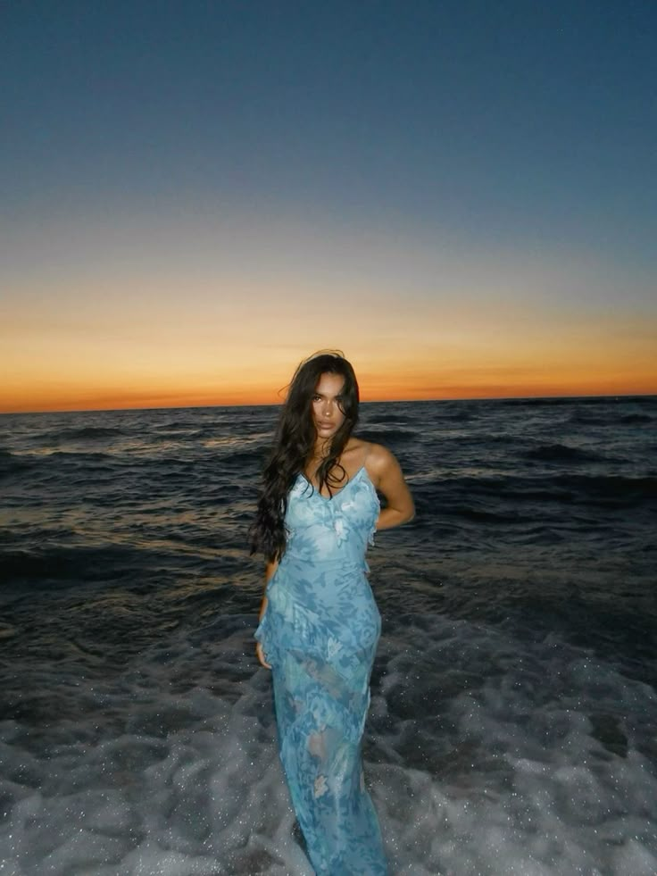 Pretty Blue Chiffon Print Evening Dress,Spaghetti Straps V Neck Prom Dress Y8258