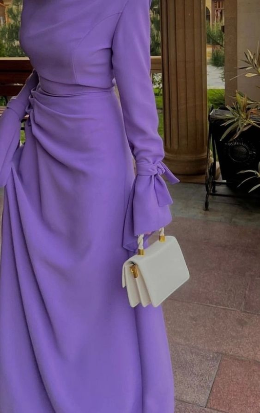 Modest Purple Prom Dress with Long Sleeves,Trendy Purple Evening Dress Y4857