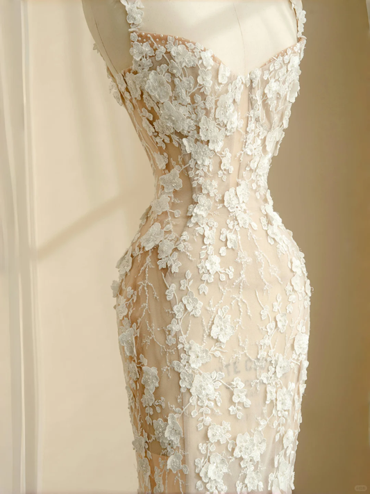 Classy Tulle Lace Appliques Mermaid Prom Evening Dress,Long Wedding Dress Y8681