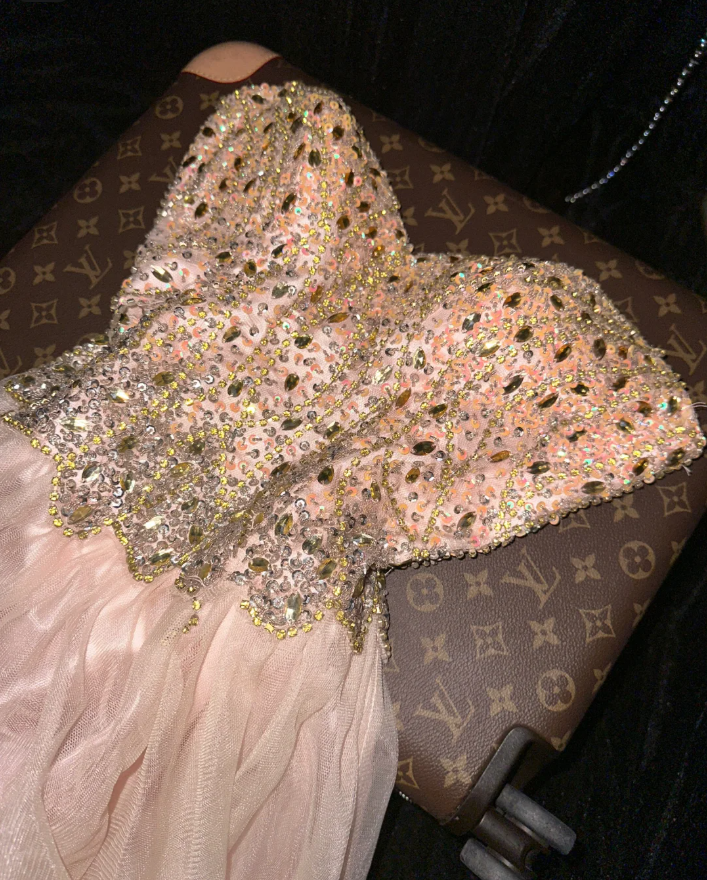 Gorgeous Light Pink Strapless Tulle Beaded Mermaid Party Dress Long Birthday Prom Gown SP956