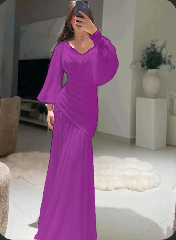 Modest White Mermaid Long Evening Dress with Puff Sleeves Y4074