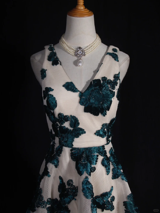 Chic V Neck Sleeveless Tulle Floral Short Homecoming Dress Birthday Dress SP2829