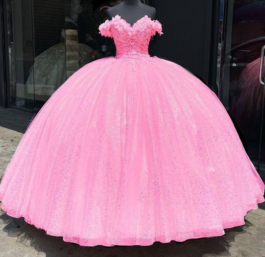Glitter Off The Shoulder Ball Gown Sweet 16 Dress Y4488