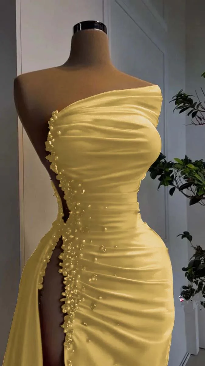 Charming Red Satin Long Evening Dress with High Slit Y4115