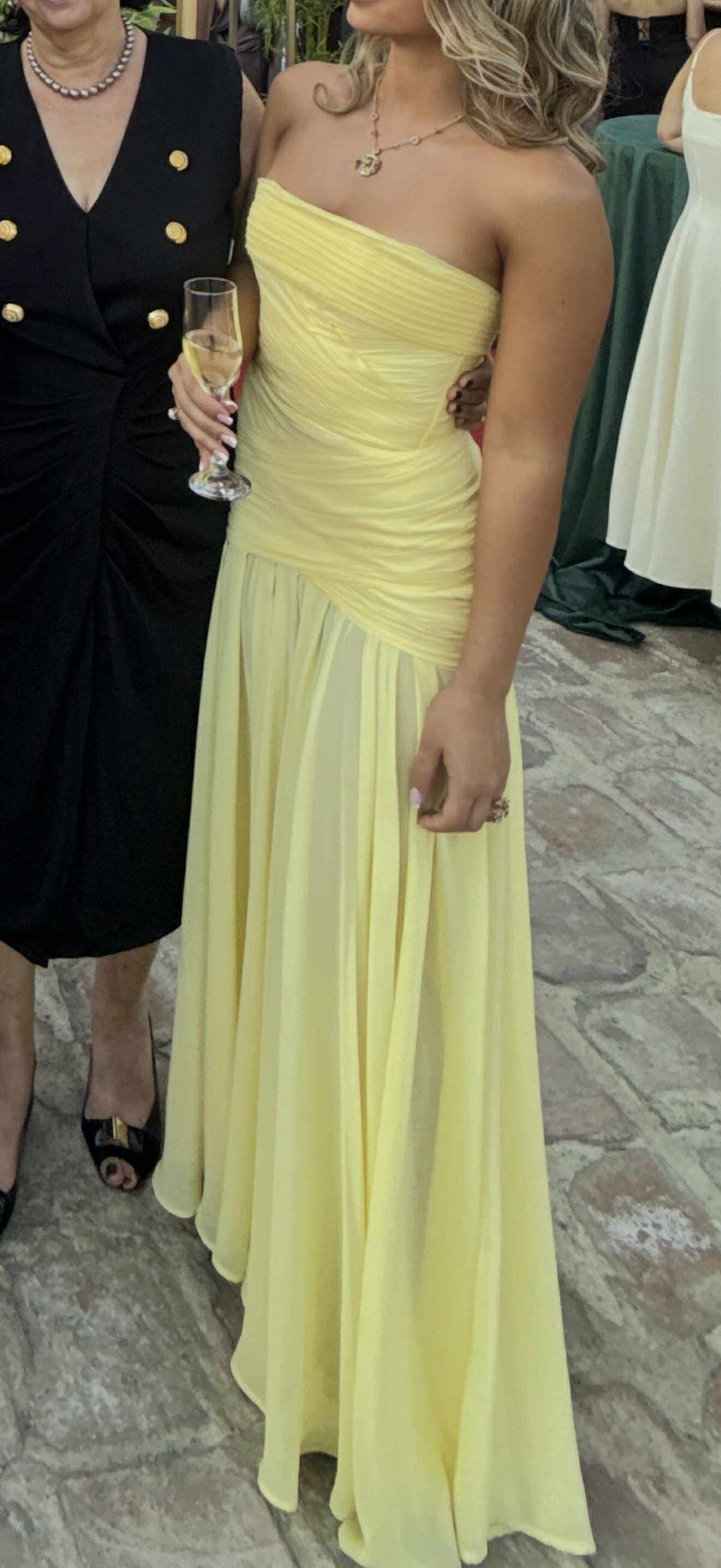 Charming Strapless Yellow Chiffon Mermaid Evening Dress Long Wedding Guest Dress SP1148