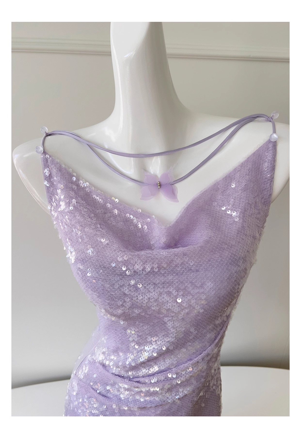 Sparkling Spaghetti Straps Purple Sequin Tulle Evening Dress Birthday Party Dress Y9027