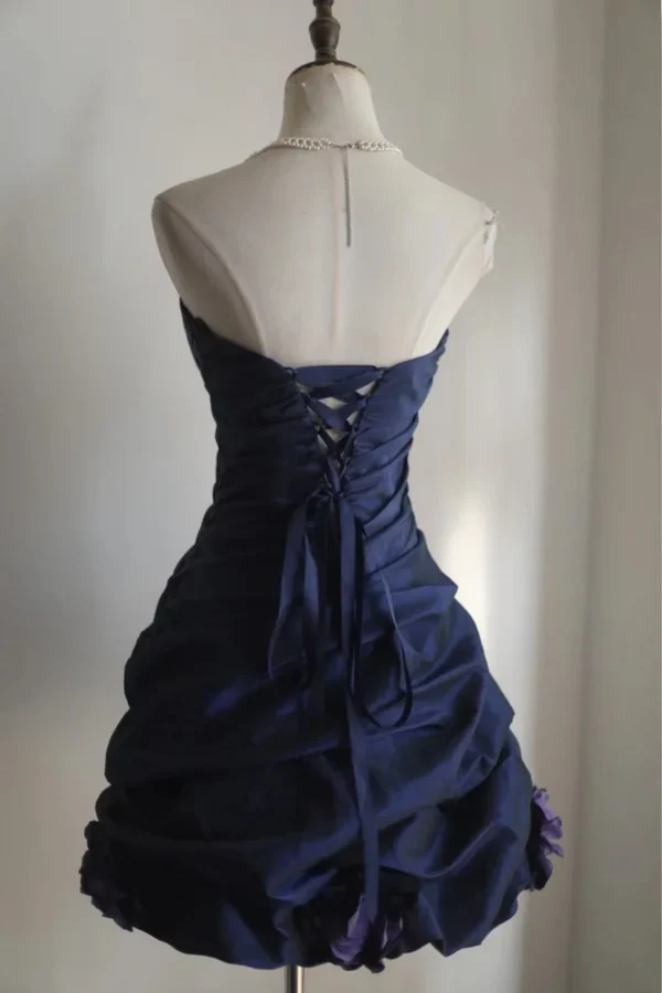 Vintage Sweetheart Neck Navy Blue Short Graduation Homecoming Dress Cocktail Dress Y9638