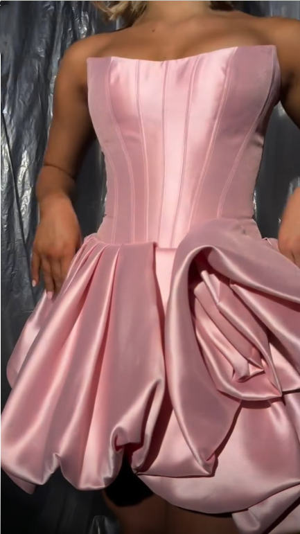 Fashion Strapless Satin Pleated A Line Short 16th Birthday Outfits,Pink Short Homecoming Dress SP3025
