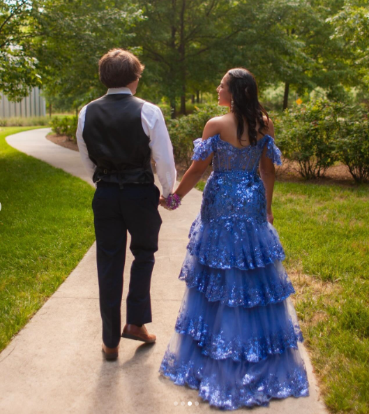 Charming Off The Shoulder Blue Tulle Sequin Layered Mermaid Long Wedding Guest Dress Formal Birthday Evening Gown SP1098