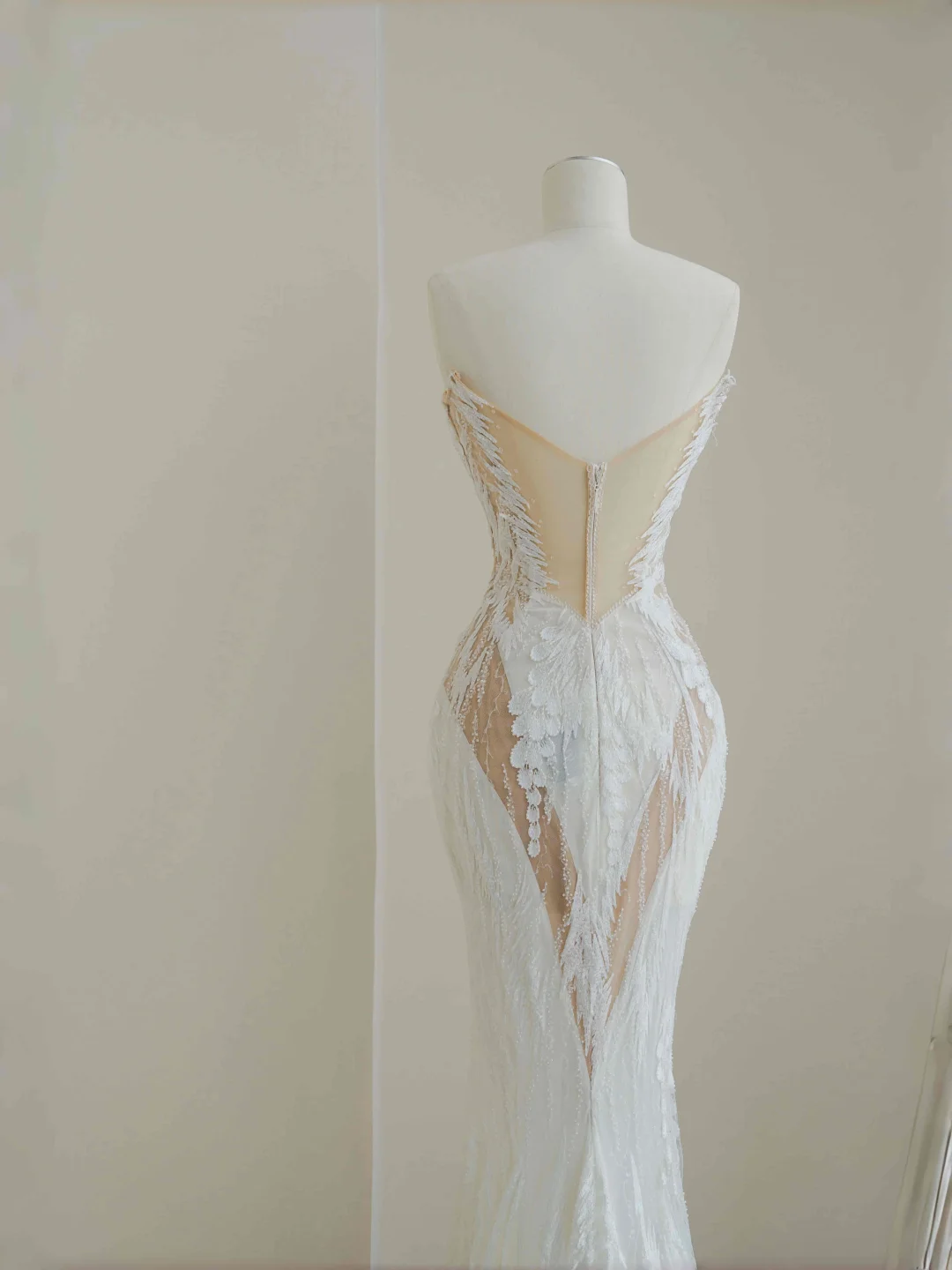 Charming Strapless White Tulle Lace Mermaid Wedding Dress,Long Prom Evening Dress Y8678