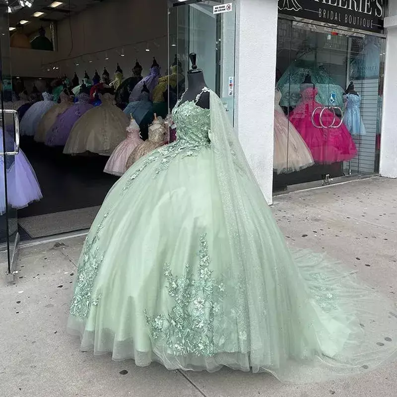 Sage Green Ball Gown with Appliques,Sweet 16 Dress,Quinceanera Dress Y2319