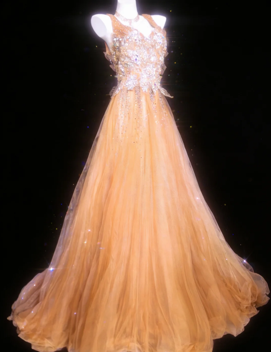 Elegant Yellow V Neck Tulle Beaded Mermaid Long Birthday Prom Dress Evening Gown SP1490