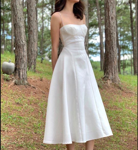 Simple White A-line Midi-length Prom Dress,White Party Gown Y7143