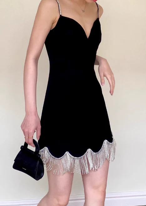 Sexy Spaghetti Straps V Neck Black Short Cocktail Dress Formal Birthday Outfits Homecoming Dress Y9576