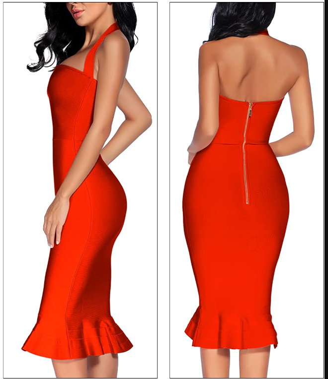 Women's V Neck Halter Fishtail Bandage Bodycon Dress Party Dress,Short Prom Dress Y2027
