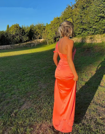 Orange Sheath Prom Dress,Orange Wedding Guest Outfit Y5170