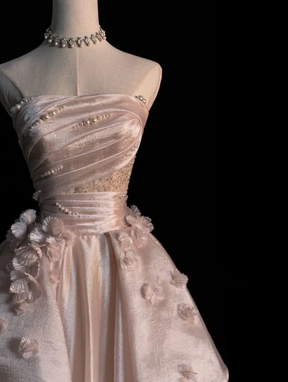 Generous Pink Strapless A-line Tulle Evening Dress,Glam Dress Y6761