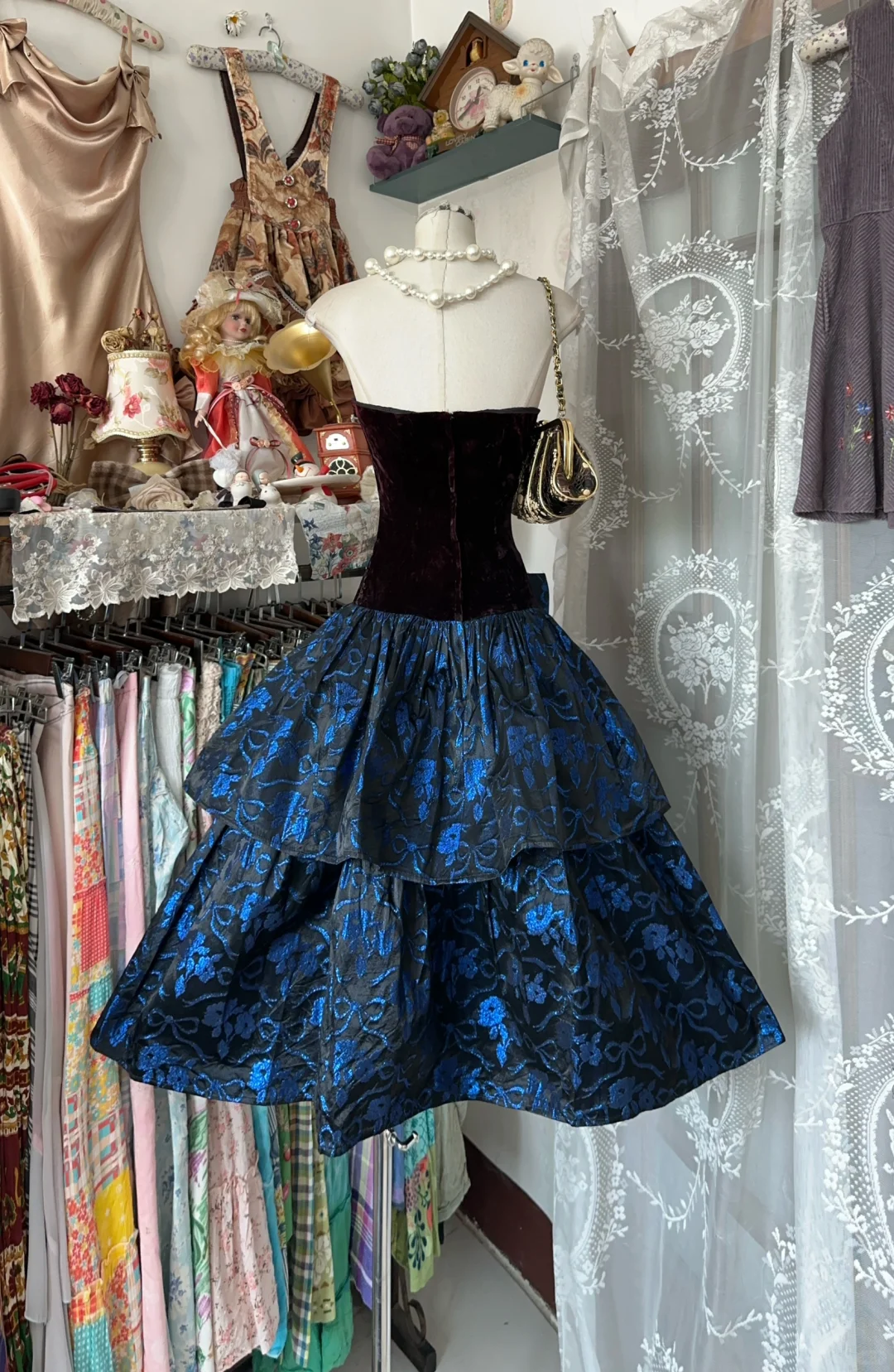 Vintage Strapless Satin Print Floral Birthday Outfits Formal Graduation Homecoming Dress With Bow Y9003