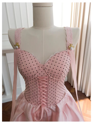 Sweet Polka Dot Pink Corset A Line Short Party Homecoming Dress Y8820