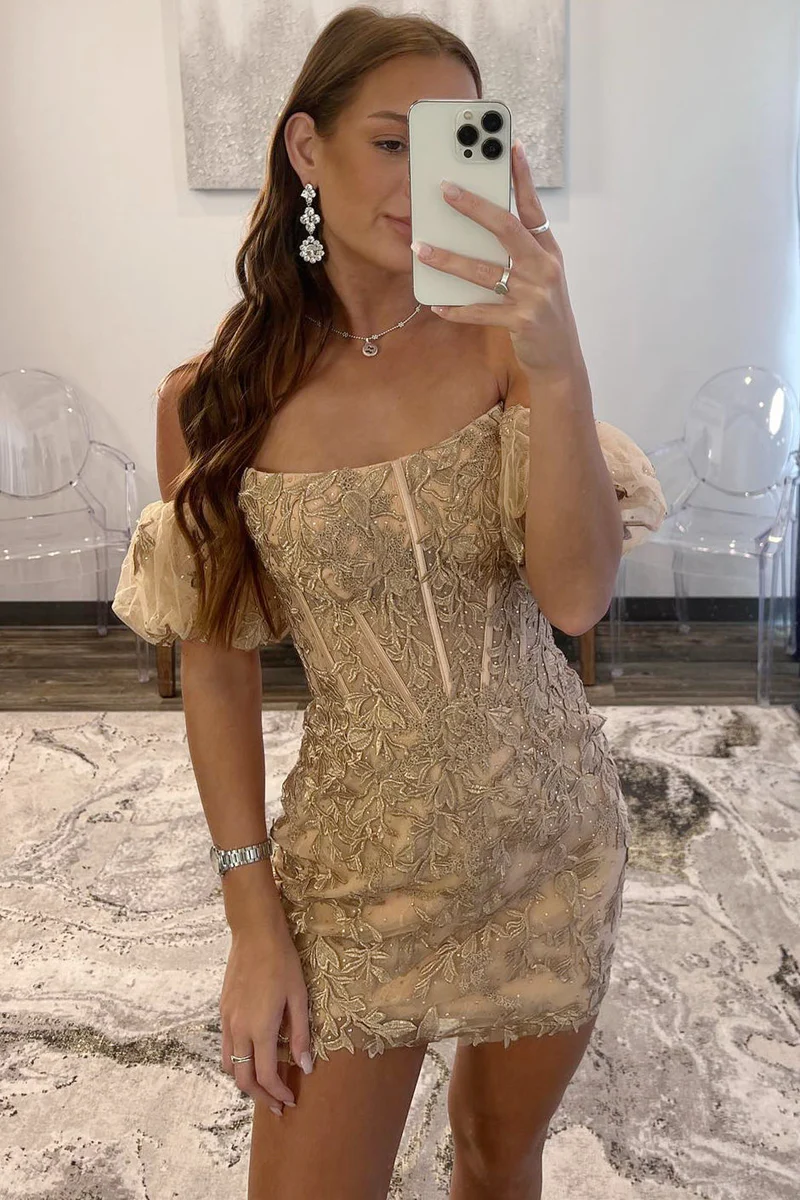 Sheath Lace Strapless Homecoming Dress with Appliques Y2998
