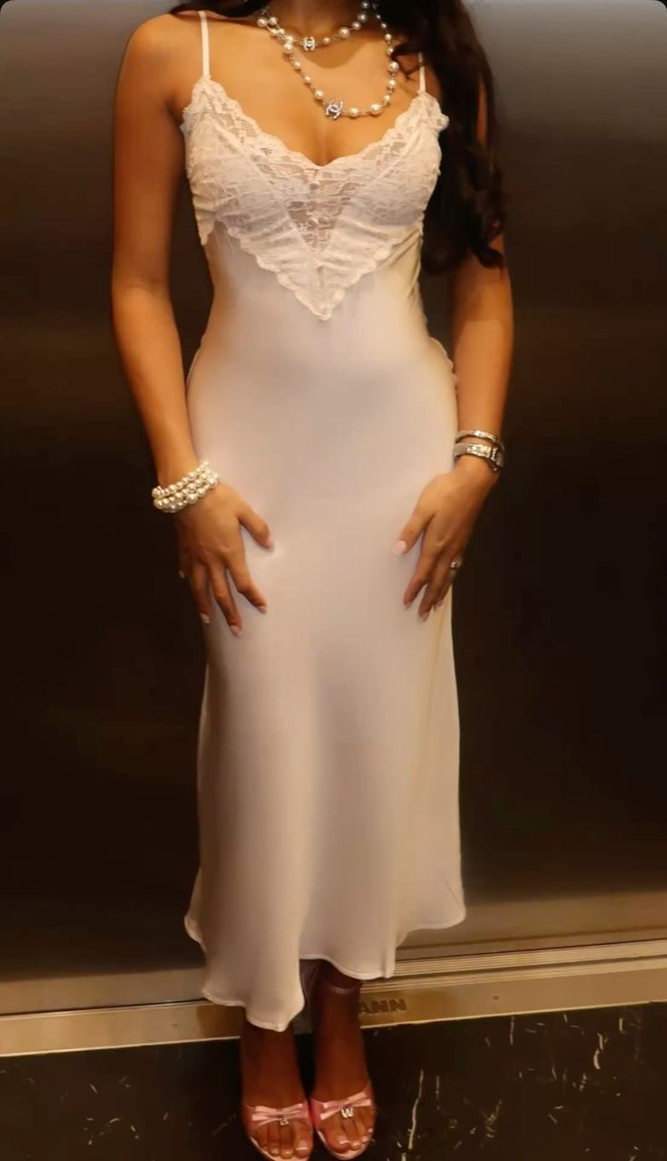 Simple Spaghetti Straps Lace Satin White Long Prom Dress Birthday Party Gown SP201
