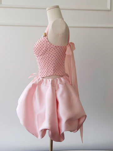 Sweet Polka Dot Pink Corset A Line Short Party Homecoming Dress Y8820