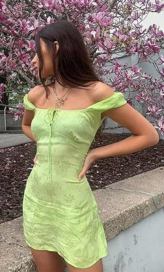 Sexy Apple Green Satin Printed Floral Short 6th Grade Homecoming Dress Cocktail Dress SP2772