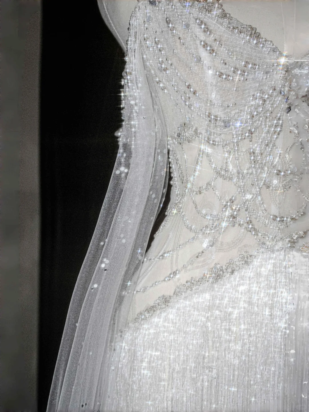 Luxury White Tulle Pearl Bead Chain Beaded Tassel Prom Dress Evening Dress,Off Shoulder Wedding Dress Y8662