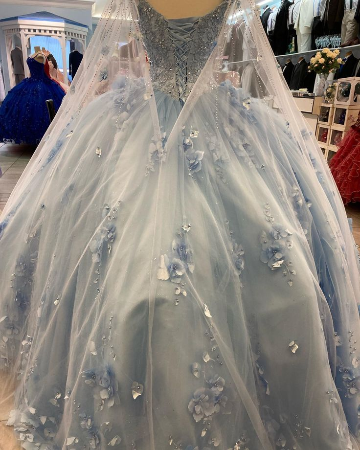 Ball Gown Light Blue Quinceanera Dresses 3D Flowers Sweet 16 Dress Y6569