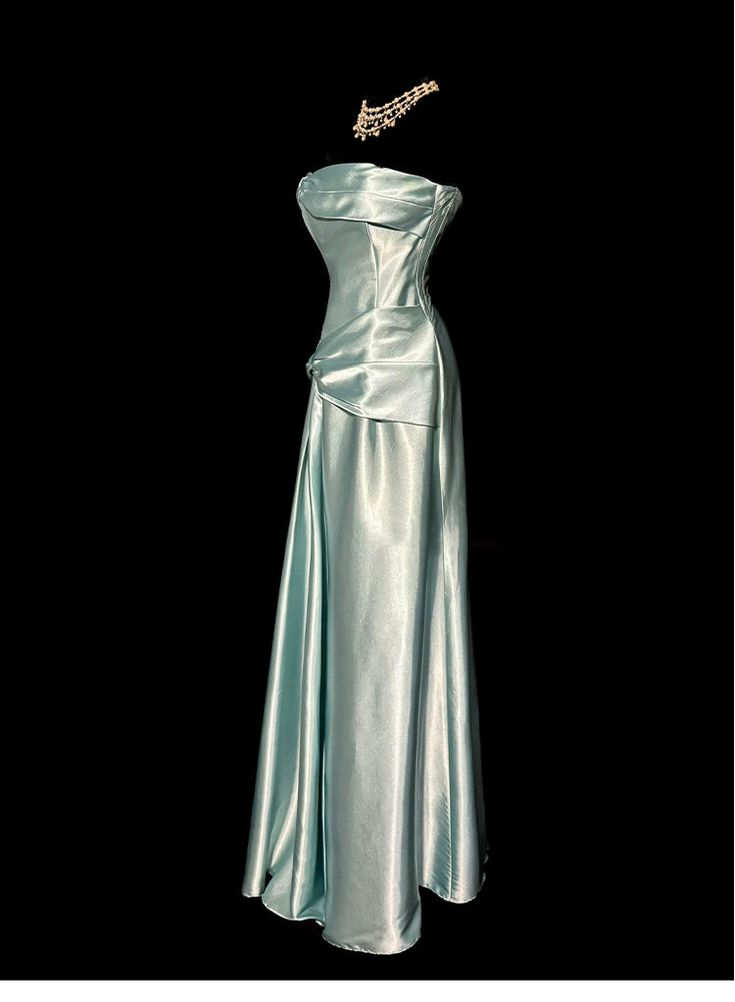 Elegant Sage Green Strapless Satin Long Prom Dress Evening Dress Y8561