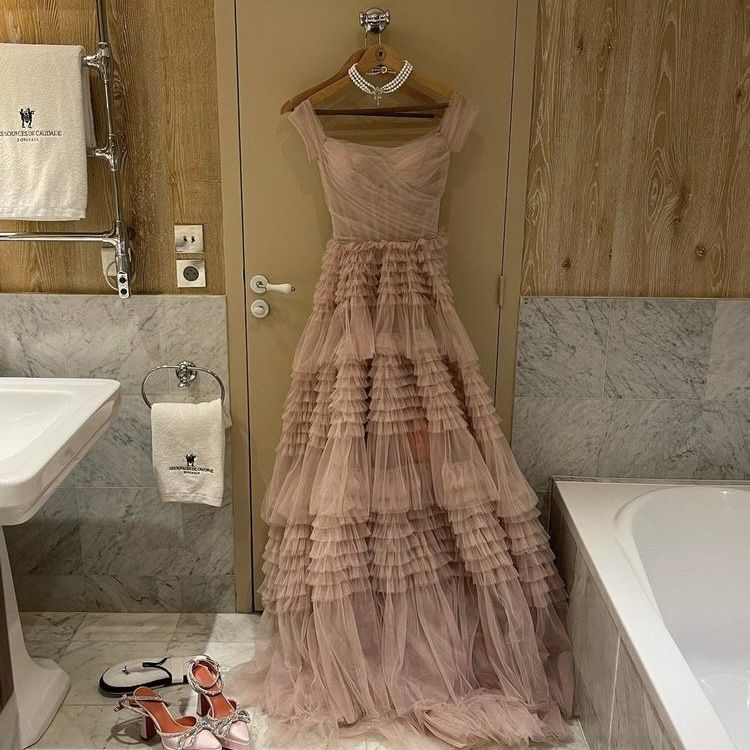 Ruffles Evening Dress, Tiered A-Line gown, Tulle prom dress, Sexy dress,Custom made dress Y4665