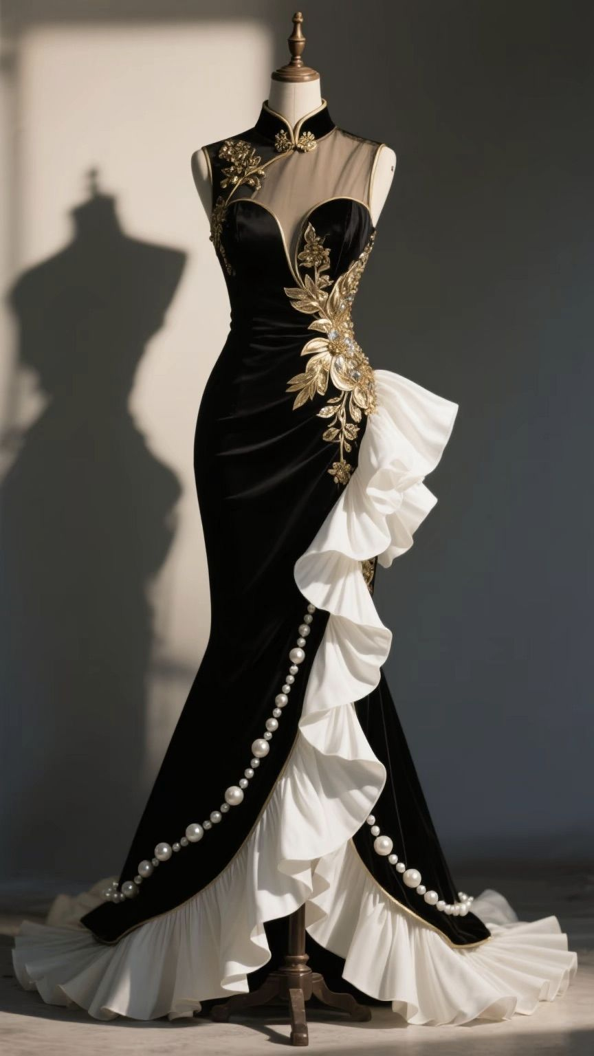 Pretty Black Sleeveless Satin Beaded Ruffles Mermaid Long Evening Dress Birthday Prom Gown SP920