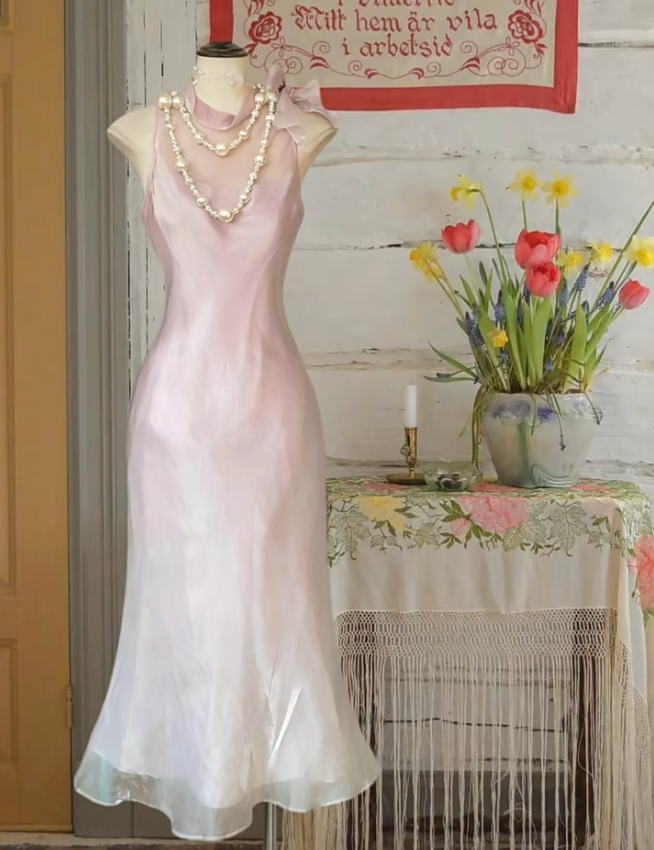 Pretty Ombre Pink Sleeveless Mermaid Party Gown Long Evening Dress P03