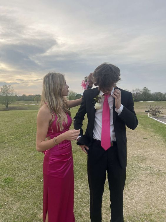 Modest Fuchsia V Neck Satin Long Evening Dress, Formal Gown Y3096