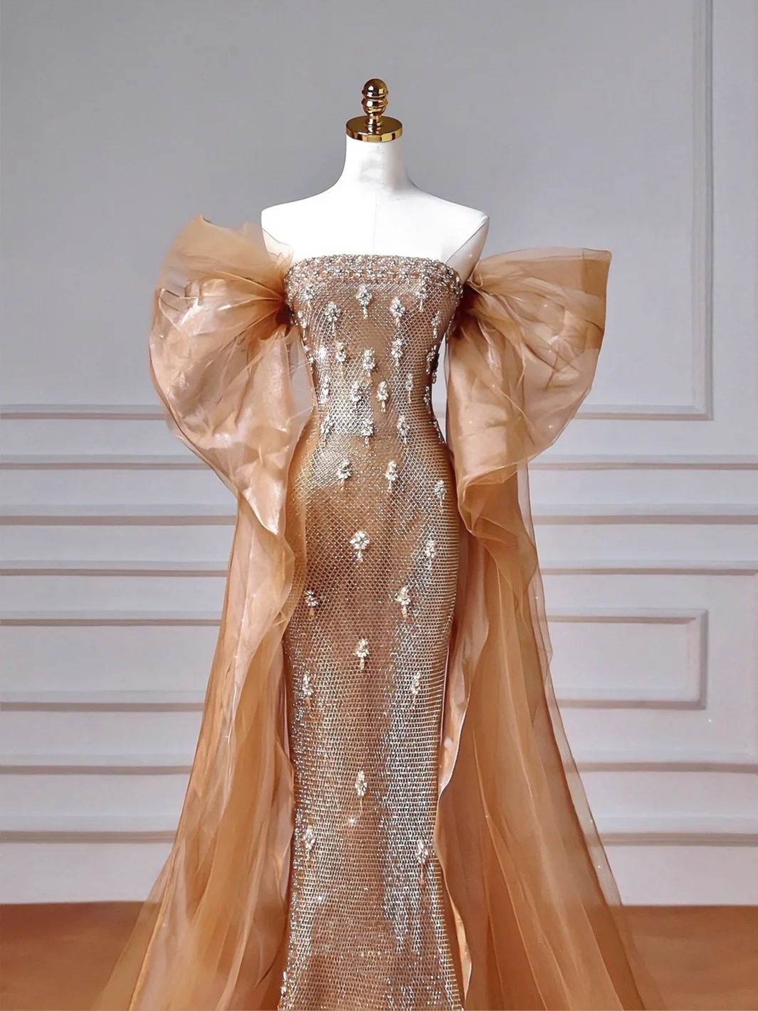 Luxury Off The Shoulder Tulle Beaded Prom Dress,Long Mermaid Evening Dress Y8610