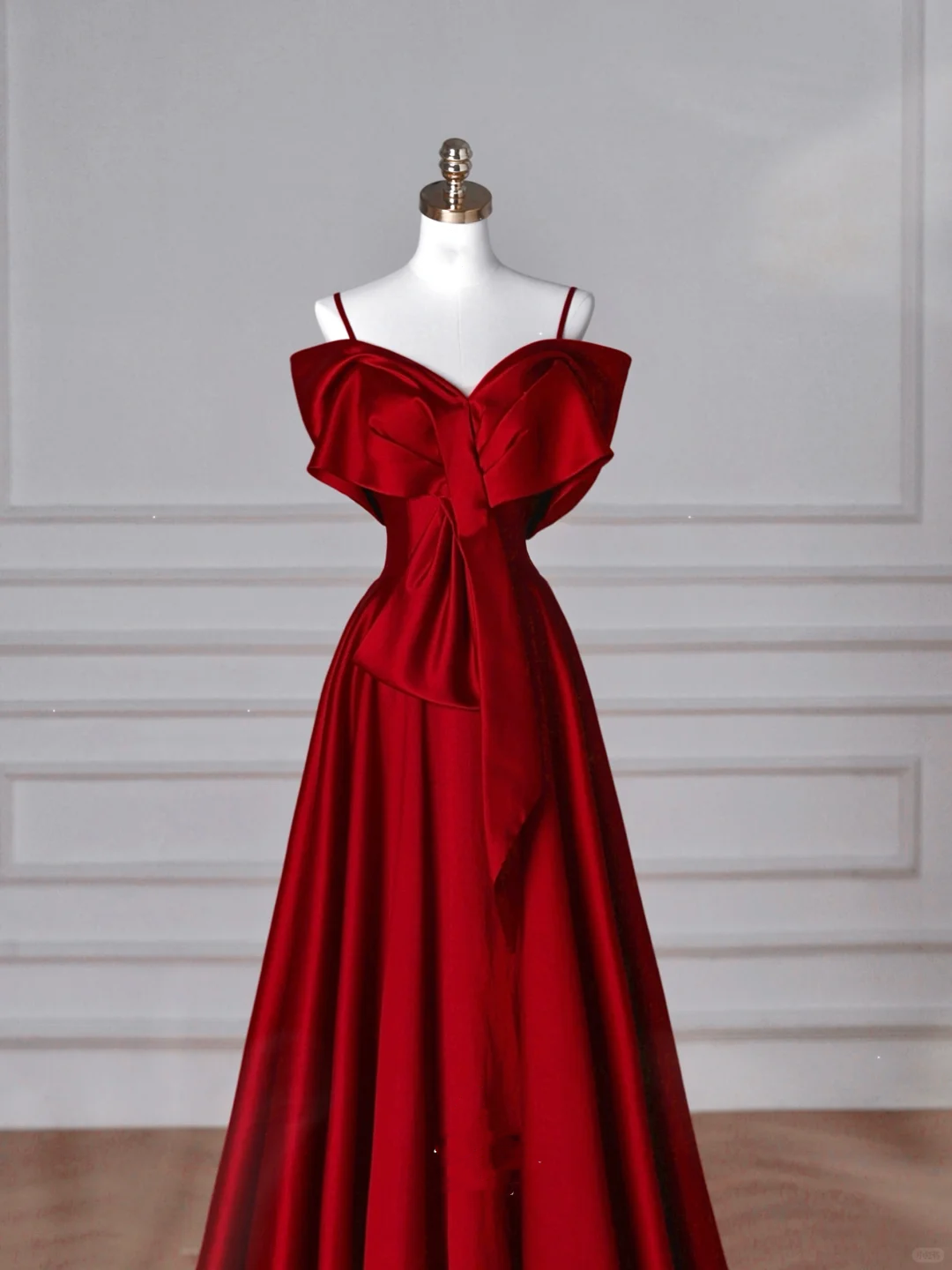 Red Satin Off The Shoulder Prom Dress,Bow A Line Evening Dress Y8626