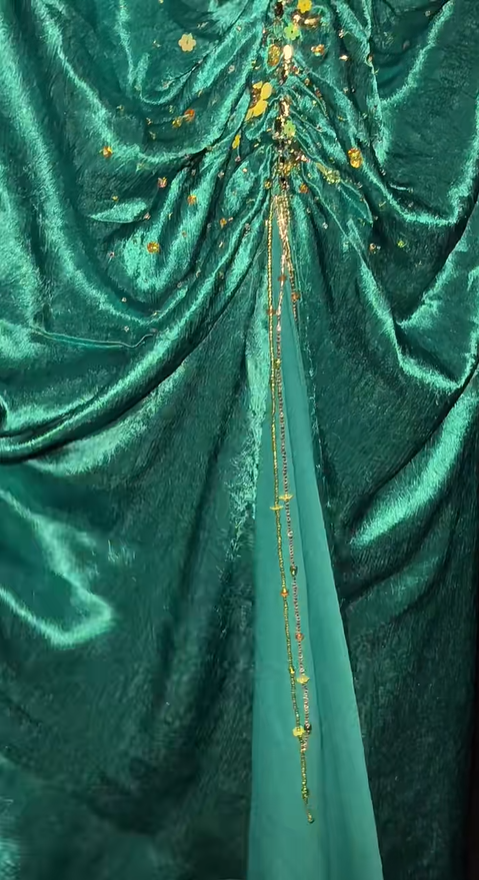 Elegant V Neck Green Satin Beaded Mermaid Long Party Dress Formal Birthday Dress SP2158