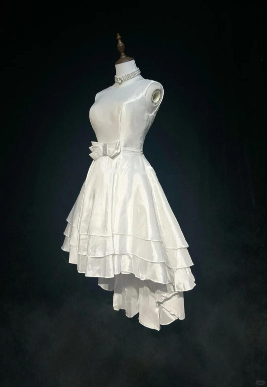 Elegant Sleeveless Satin Layered Short Graduation Homecoming Dress,White Short 15th Birthday Outfits SP2917