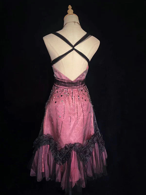 Vintage Spaghetti Strap Short A-Line  Homecoming Dress Backless Beaded Cocktail Dress Y8913