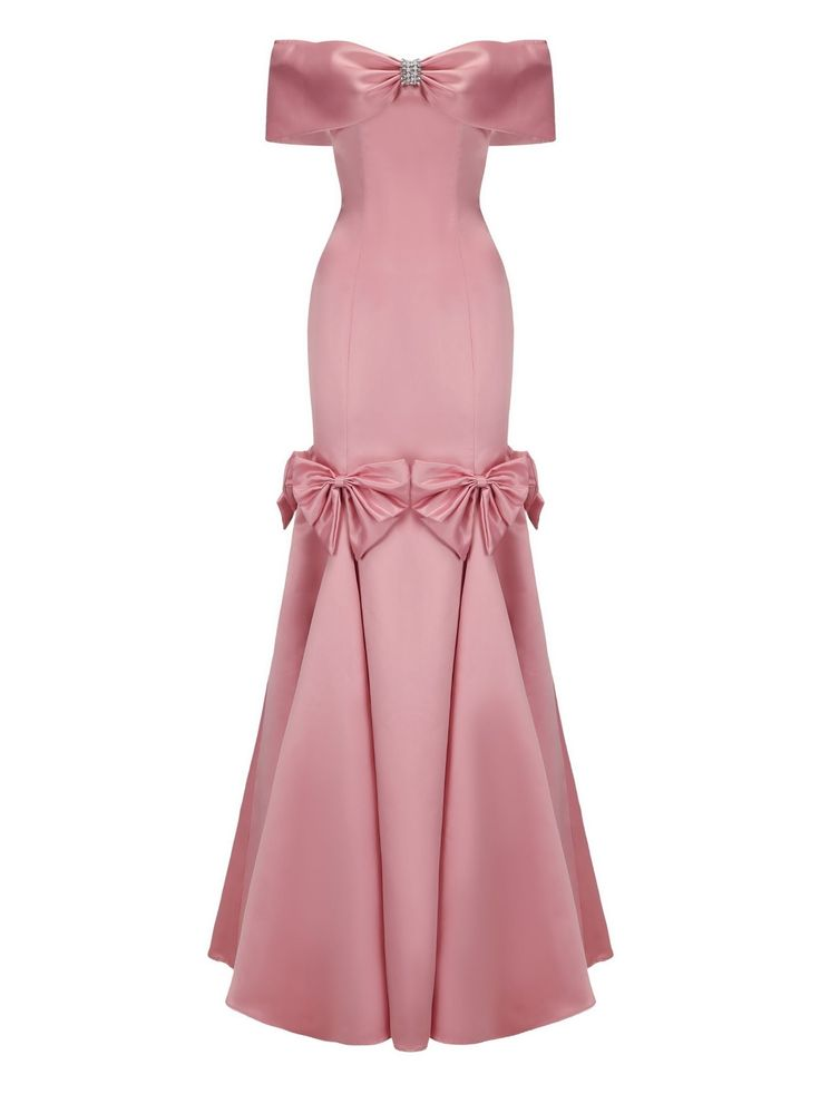 Cute Off The Shoulder Pink Satin Party Dress,Mermaid Birthday Evening Dress With Bow Y8727