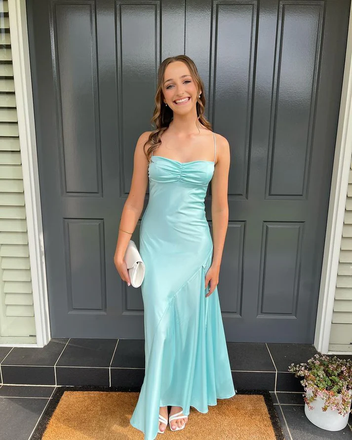 Simple Spaghetti Straps Prom Dress With Split,Trendy Evening Gown Y6365