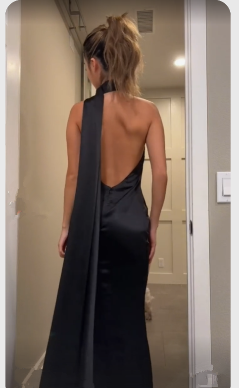 Elegant Black Backless Long Prom Dress,Black Evening Dress Y7426