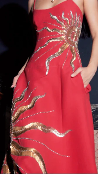 Luxury Red Satin Gold Sequins Prom Dress,Formal Evening Dress Y8200