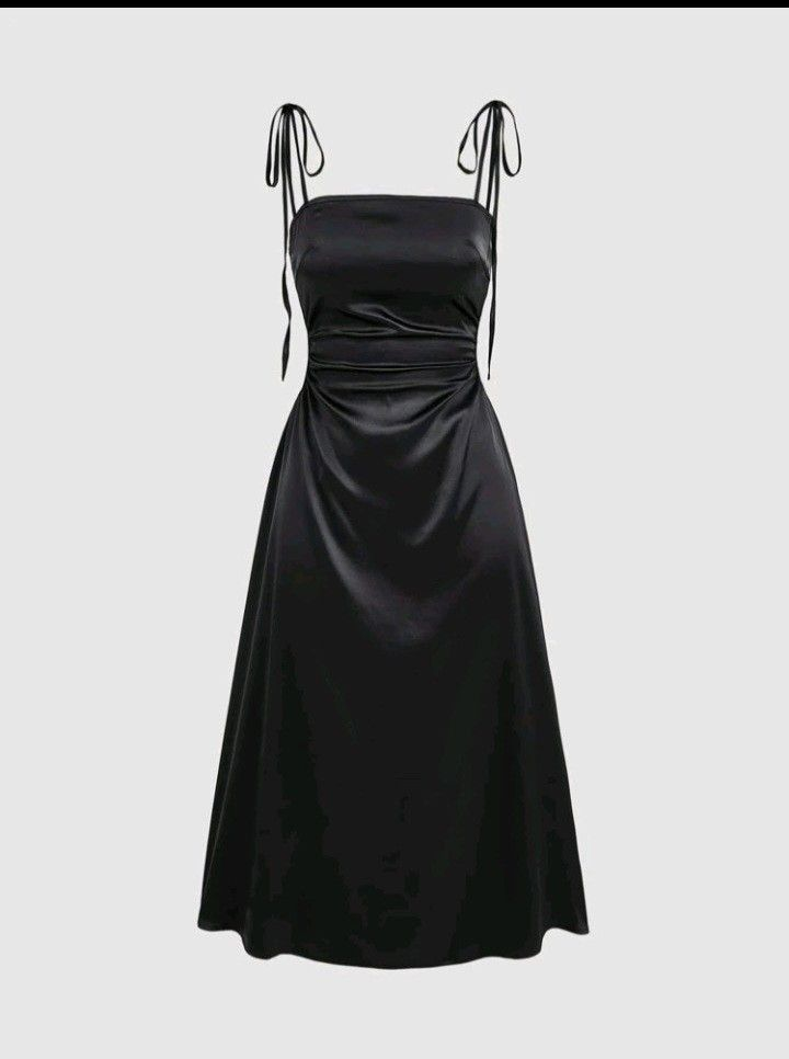 Black Tie Shoulder Ruched Cami Dress,Black Short Prom Dress Y2930