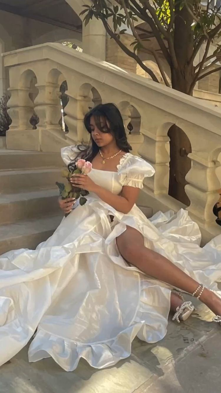 Vintage White Satin Wedding Dress,White Bridal Dress Y2373