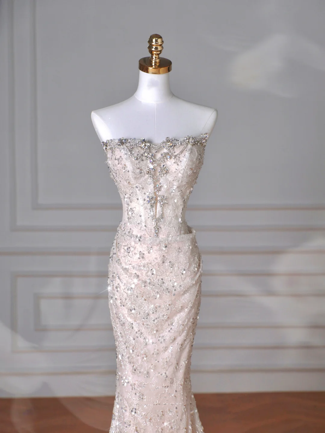 Sparkly Strapless Tulle Sequins Mermaid Prom Dress Long Evening Dress Y8616